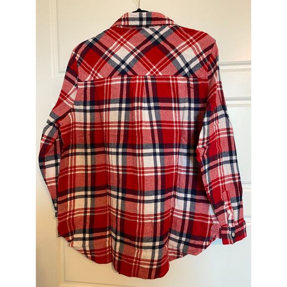 Gap Women’s Flannel Shirt Sz XL Large Red Black White Plaid Boyfriend Button Up - Picture 2 of 9
